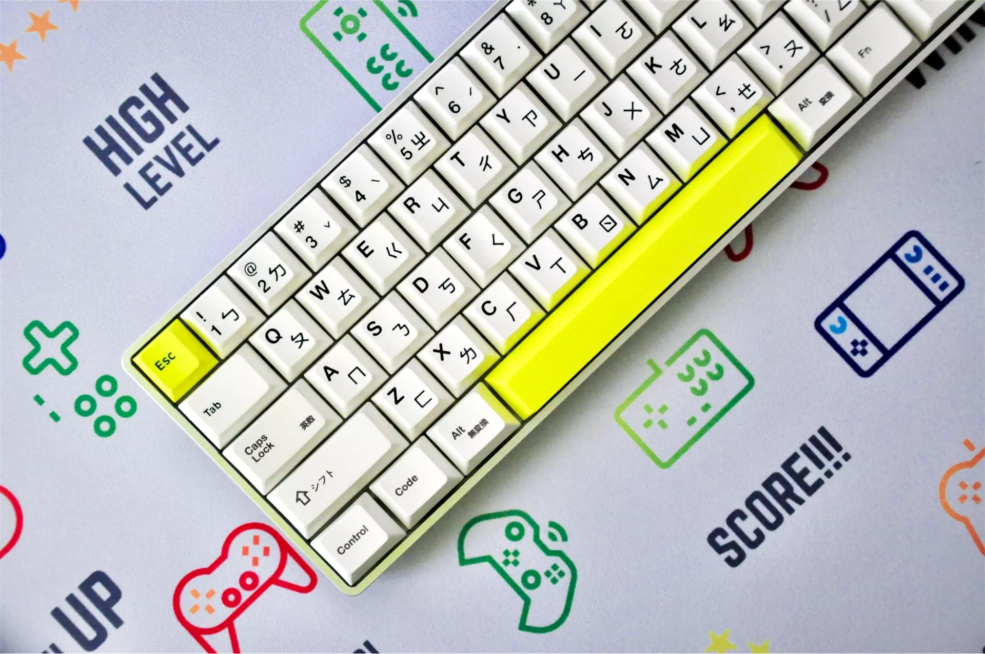 Clavier personnalisé blanc et jaune avec des pictogrammes